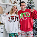 Merry Christmas Sweatshirt - Buffalo Plaid Crewneck - Aaria Tees Aaria Tees