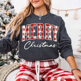 Merry Christmas Sweatshirt - Buffalo Plaid Crewneck - Aaria Tees Aaria Tees