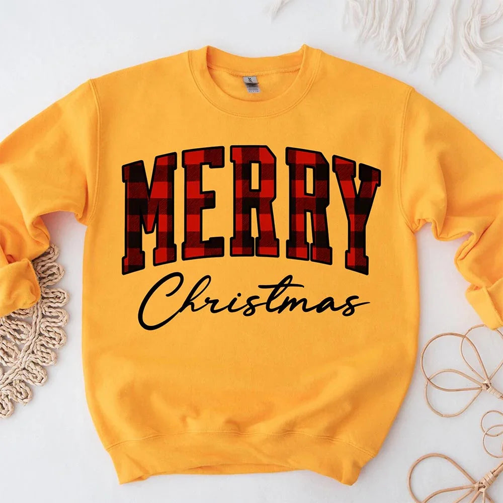 Merry Christmas Sweatshirt - Buffalo Plaid Crewneck - Aaria Tees Aaria Tees