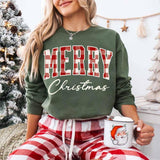 Merry Christmas Sweatshirt - Buffalo Plaid Crewneck - Aaria Tees Aaria Tees