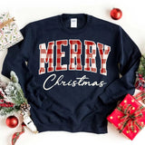 Merry Christmas Sweatshirt - Buffalo Plaid Crewneck - Aaria Tees Aaria Tees