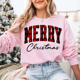 Merry Christmas Sweatshirt - Buffalo Plaid Crewneck - Aaria Tees Aaria Tees