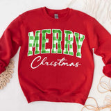 Merry Christmas Sweatshirt - Buffalo Plaid Crewneck - Aaria Tees Aaria Tees