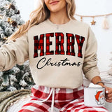 Merry Christmas Sweatshirt - Buffalo Plaid Crewneck - Aaria Tees Aaria Tees
