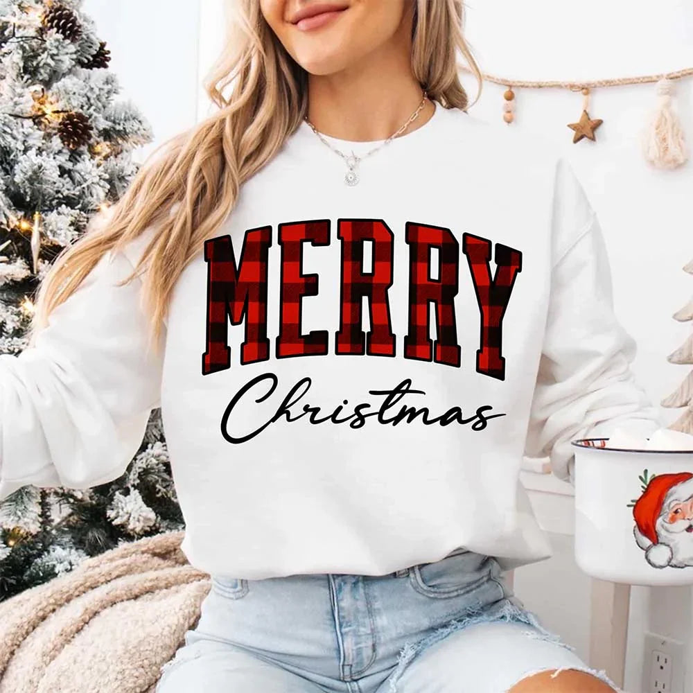 Merry Christmas Sweatshirt - Buffalo Plaid Crewneck - Aaria Tees Aaria Tees