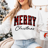 Merry Christmas Sweatshirt - Buffalo Plaid Crewneck - Aaria Tees Aaria Tees