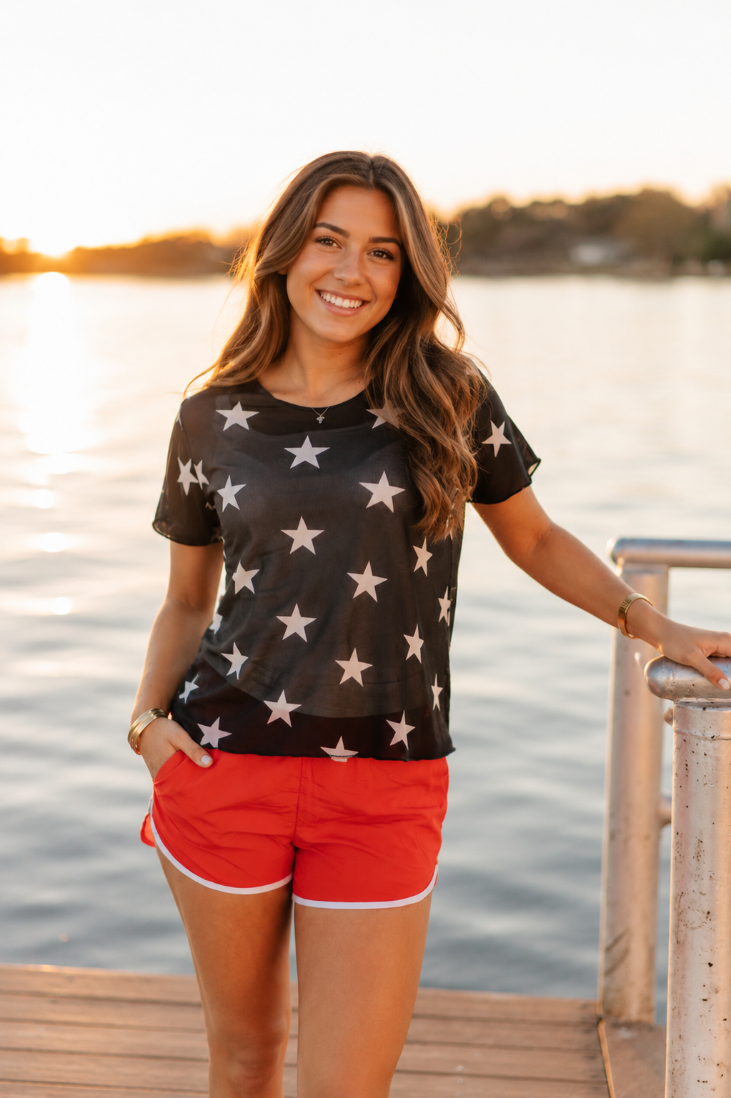 Mesh Short-Sleeve Top, Navy - Aaria Tees Aaria Tees