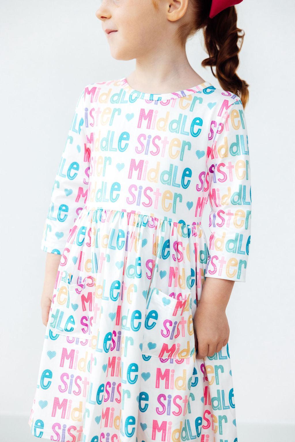 Middle Sister 3/4 Sleeve Pocket Twirl Dress - Aaria Tees Aaria Tees
