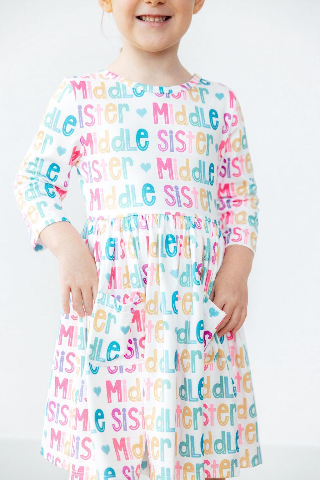 Middle Sister 3/4 Sleeve Pocket Twirl Dress - Aaria Tees Aaria Tees