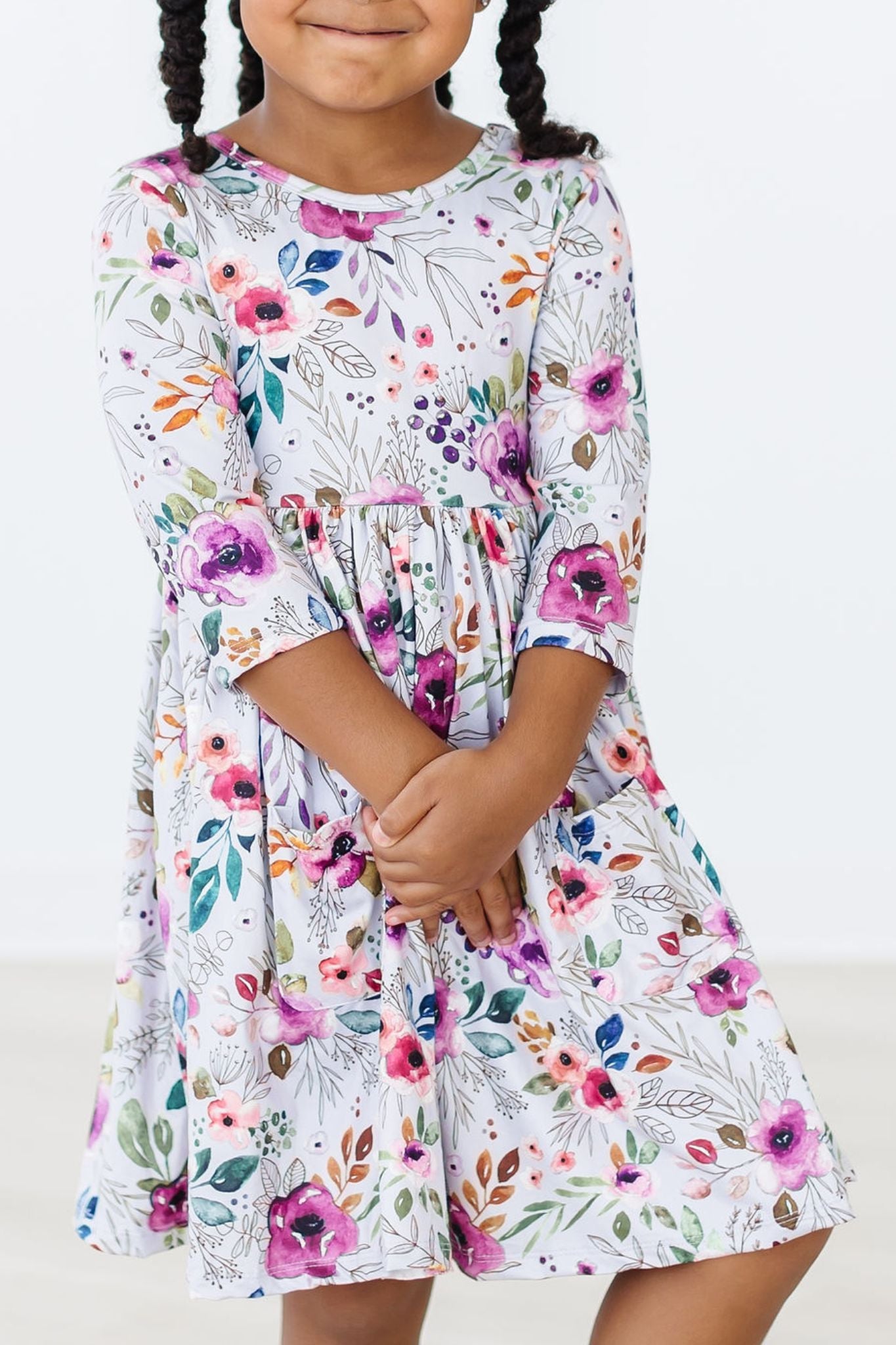 Midnight Rain 3/4 Sleeve Pocket Twirl Dress - Aaria Tees Aaria Tees