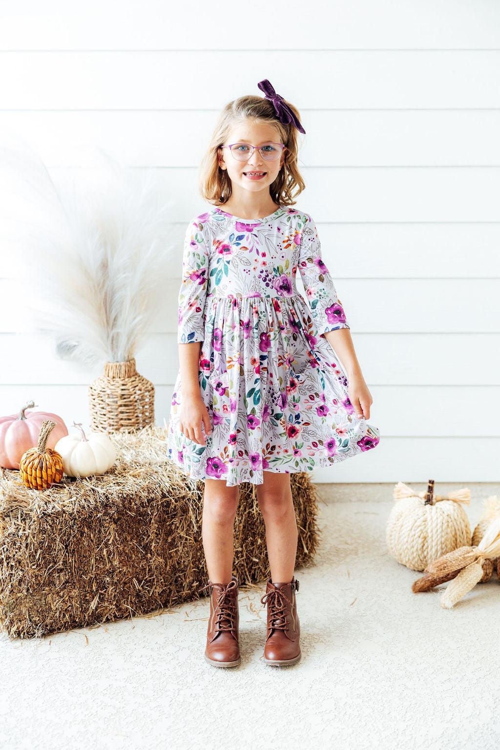 Midnight Rain 3/4 Sleeve Pocket Twirl Dress - Aaria Tees Aaria Tees