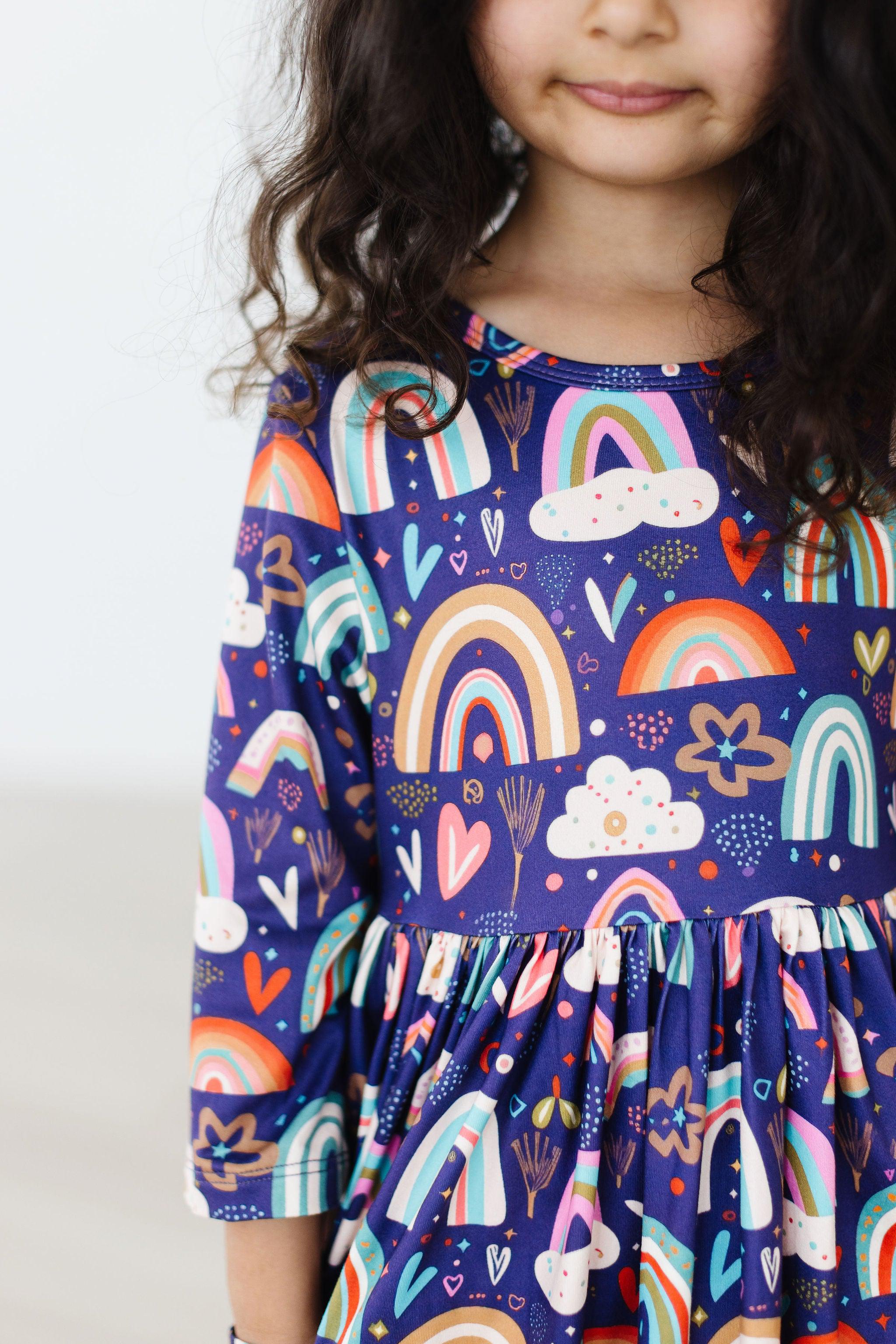 Midnight Rainbow 3/4 Sleeve Pocket Twirl Dress - Aaria Tees Aaria Tees