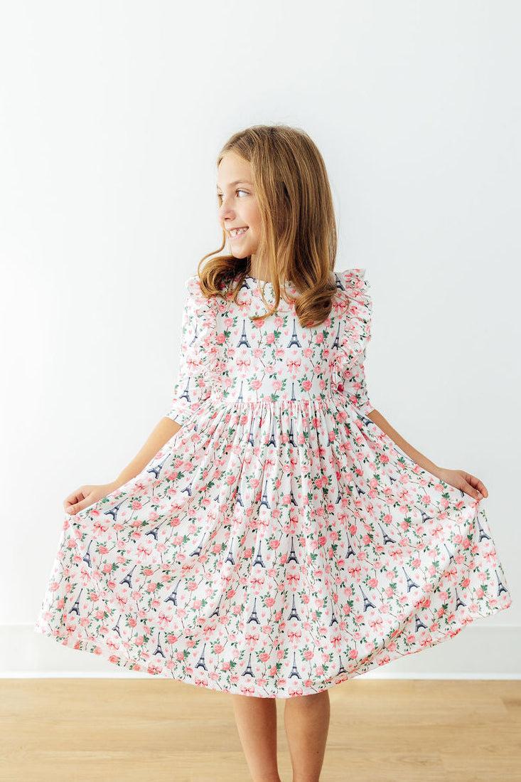 Mila in Paris 3/4 Sleeve Ruffle Twirl Dress - Aaria Tees Aaria Tees
