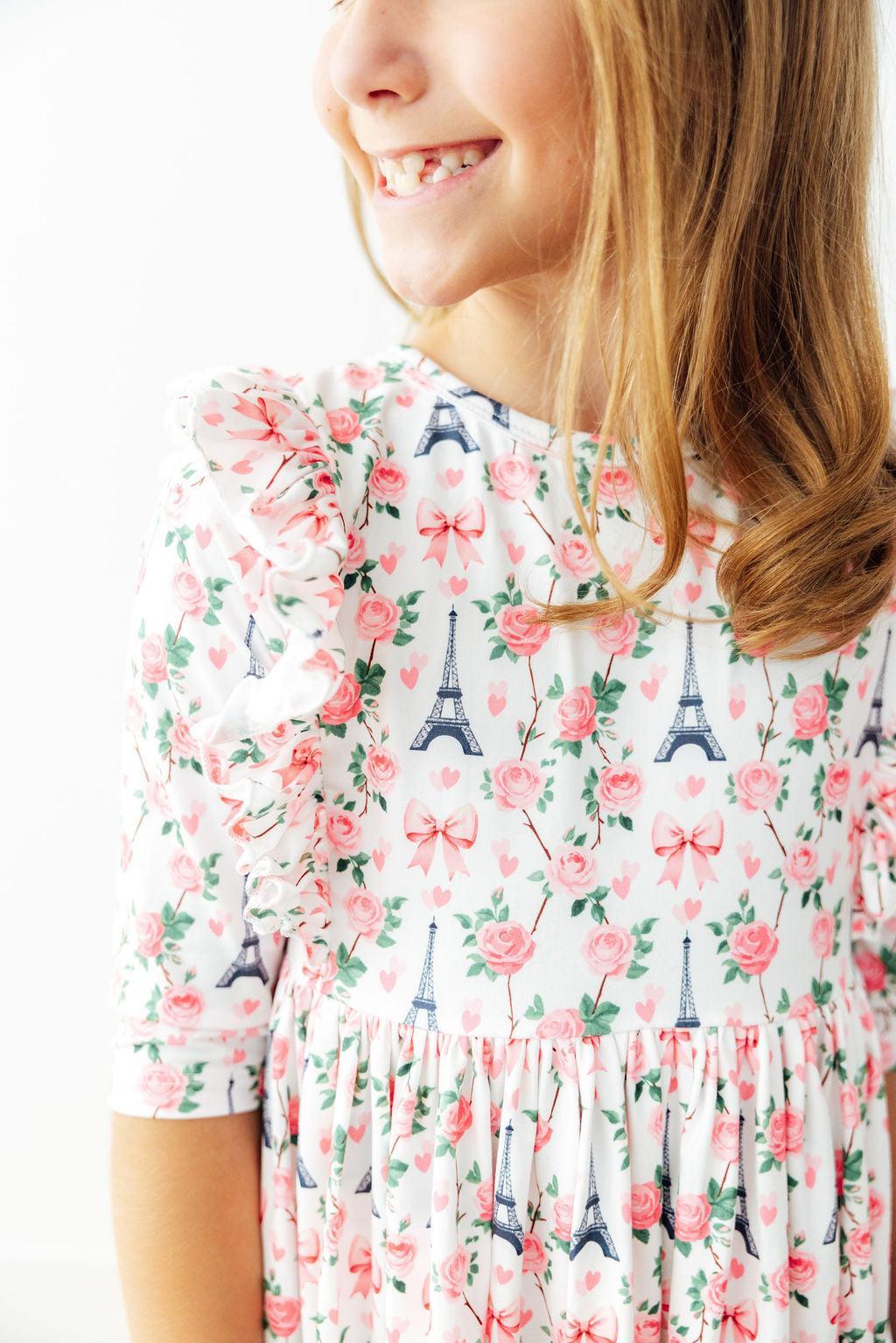 Mila in Paris 3/4 Sleeve Ruffle Twirl Dress - Aaria Tees Aaria Tees