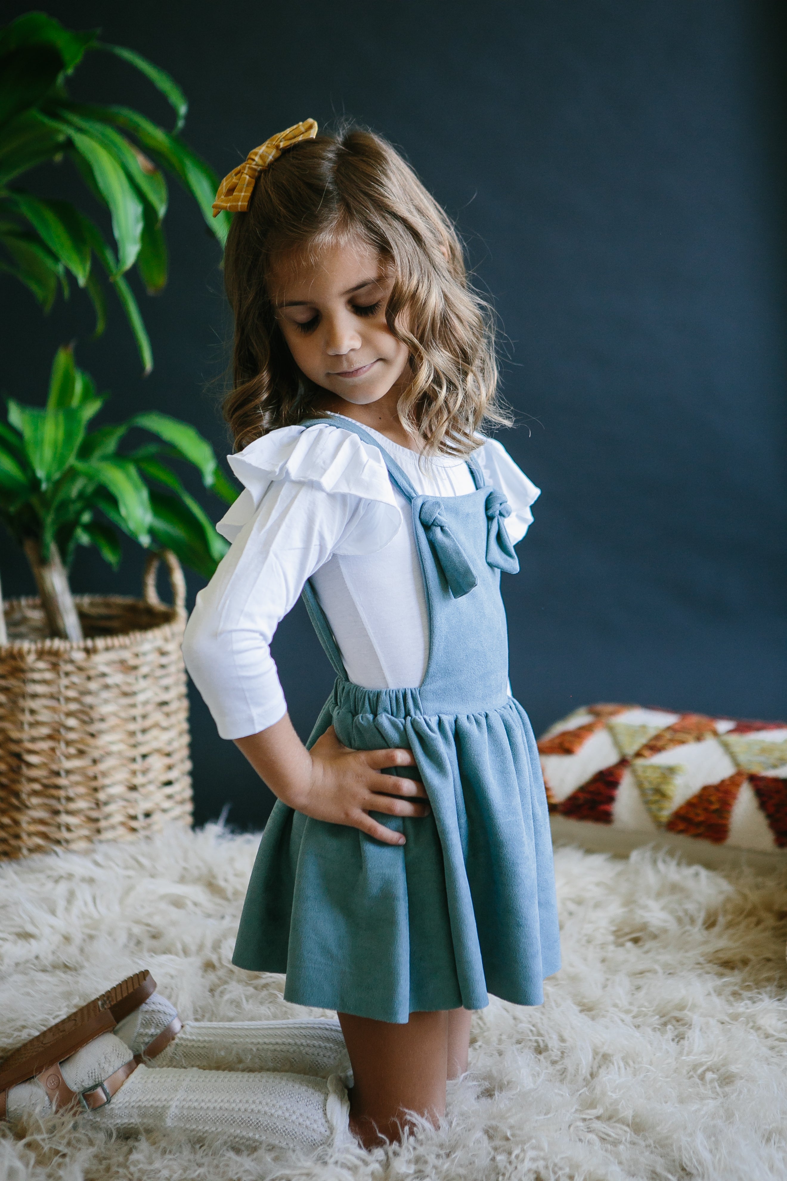 Vintage Blue Faux Suede Pinafore - Aaria Tees Aaria Tees