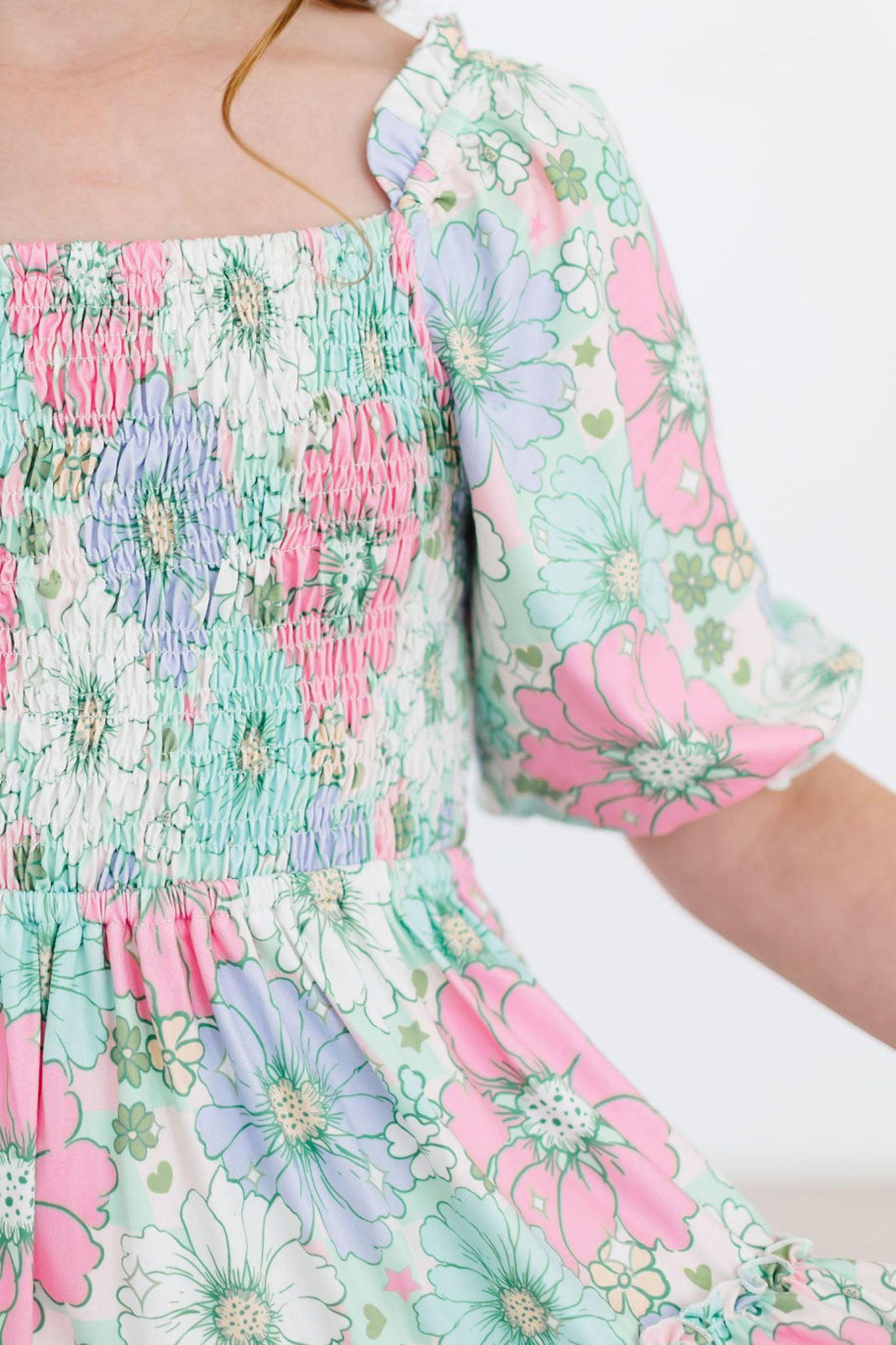 Minty Meadow Smocked Ruffle Dress - Aaria Tees Aaria Tees