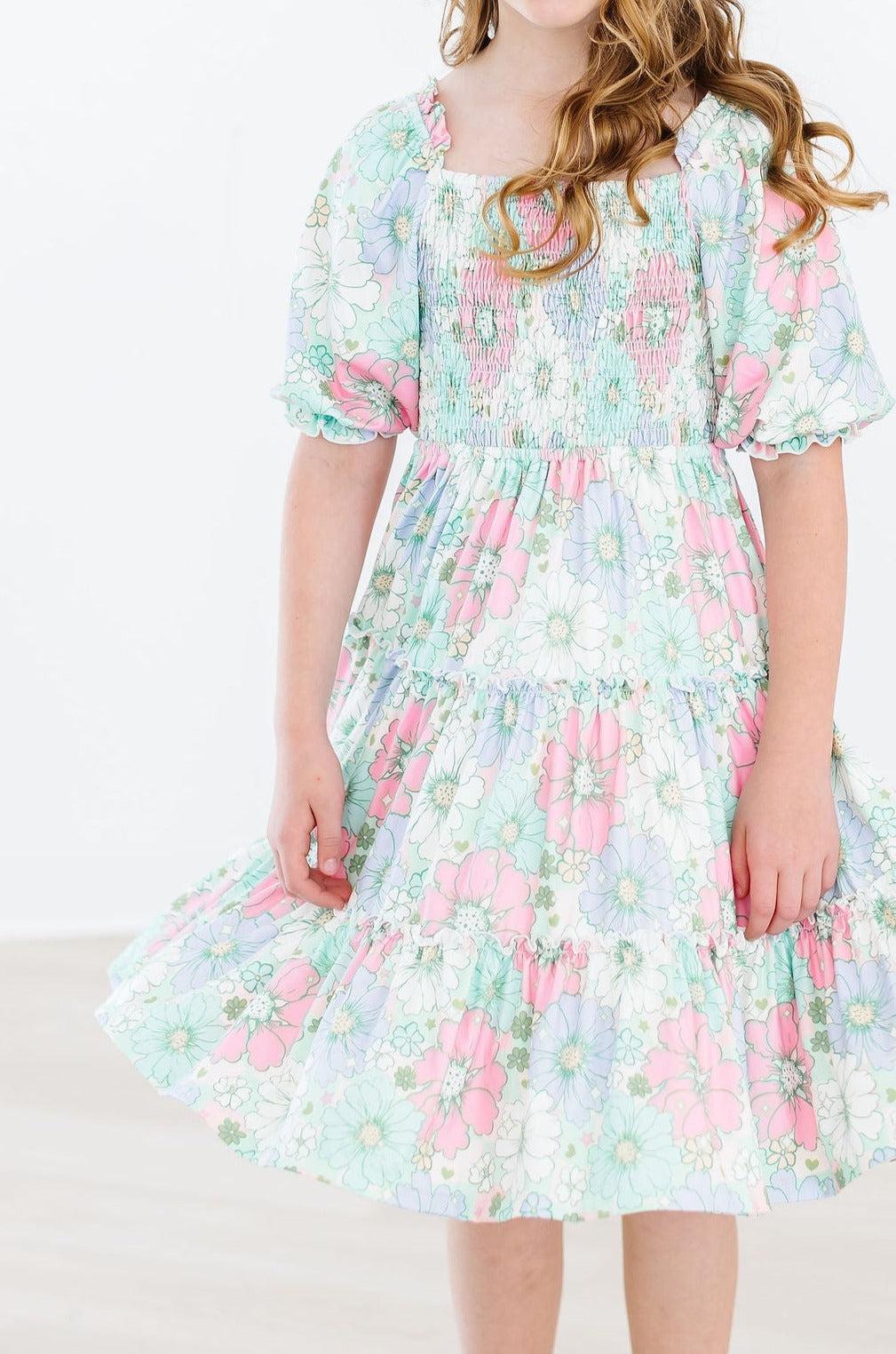Minty Meadow Smocked Ruffle Dress - Aaria Tees Aaria Tees