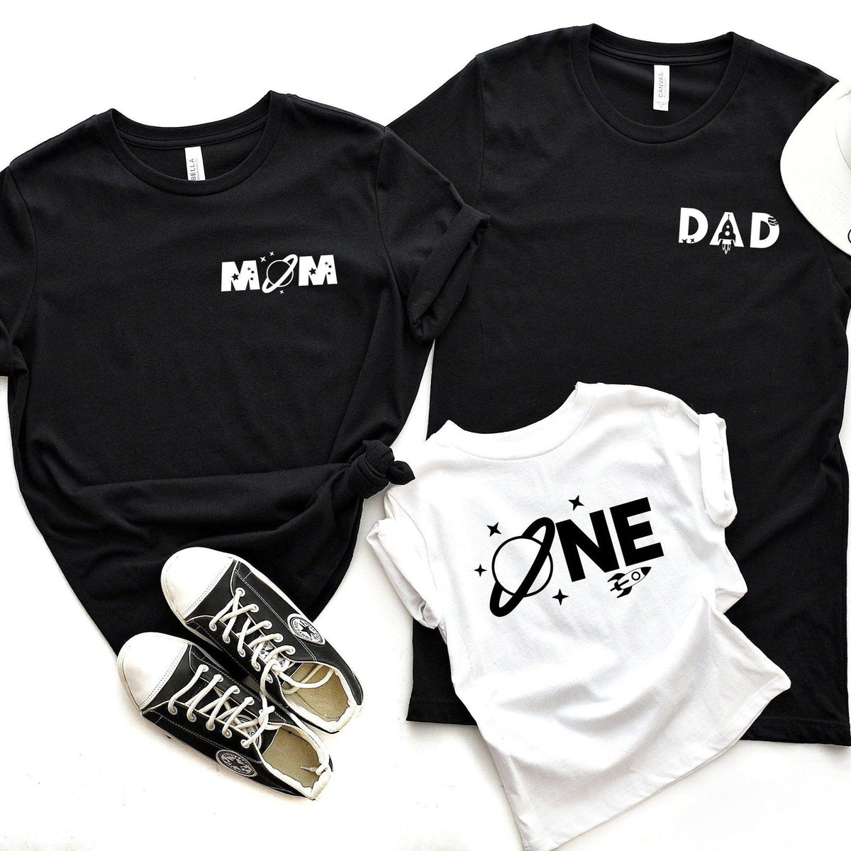 Mom Space Themed & Dad Space Themed Birthday party T-shirt (corner) - Aaria Tees