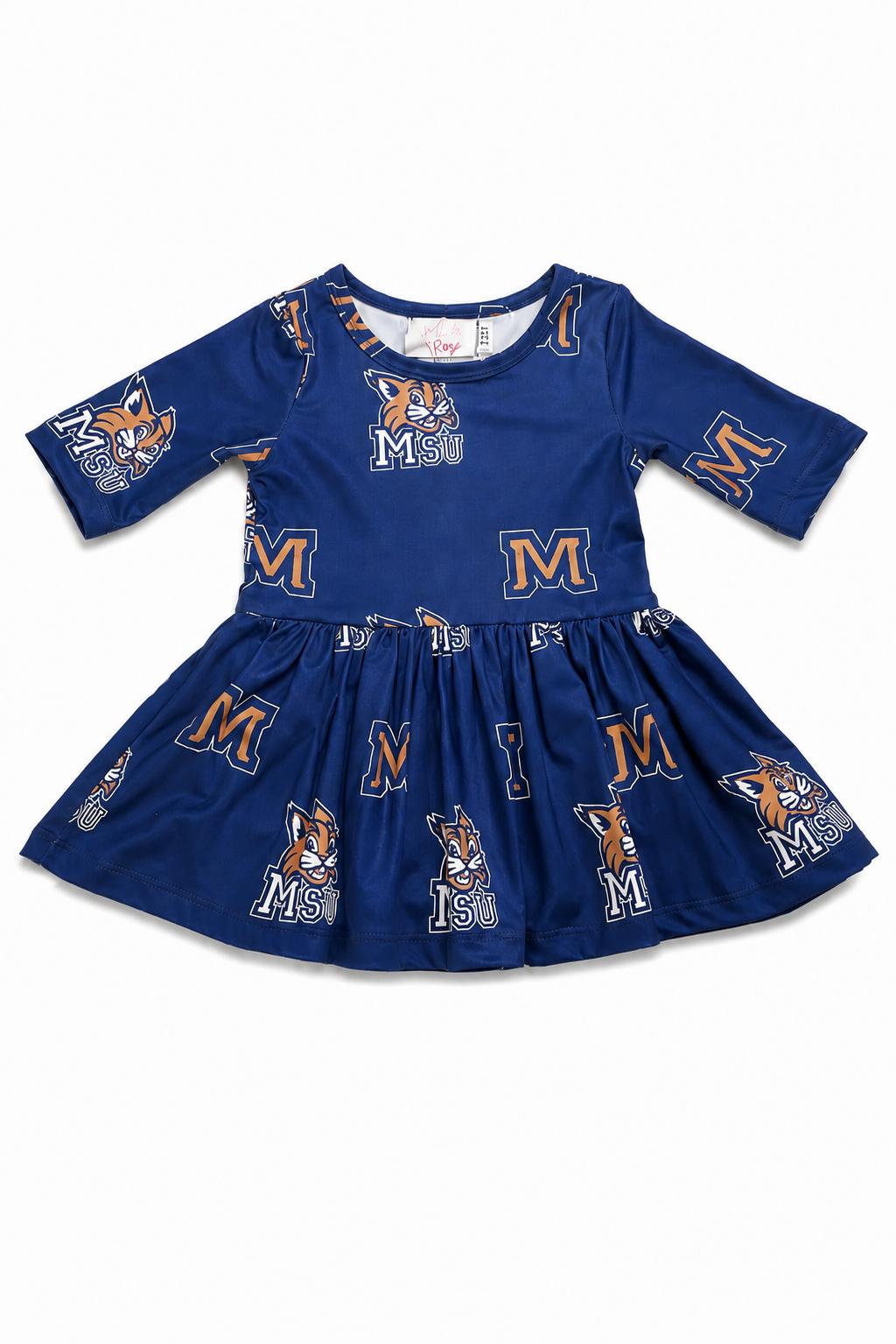 Montana State University Blue Bobcat 3/4 Sleeve Twirl Bodysuit - Aaria Tees Aaria Tees