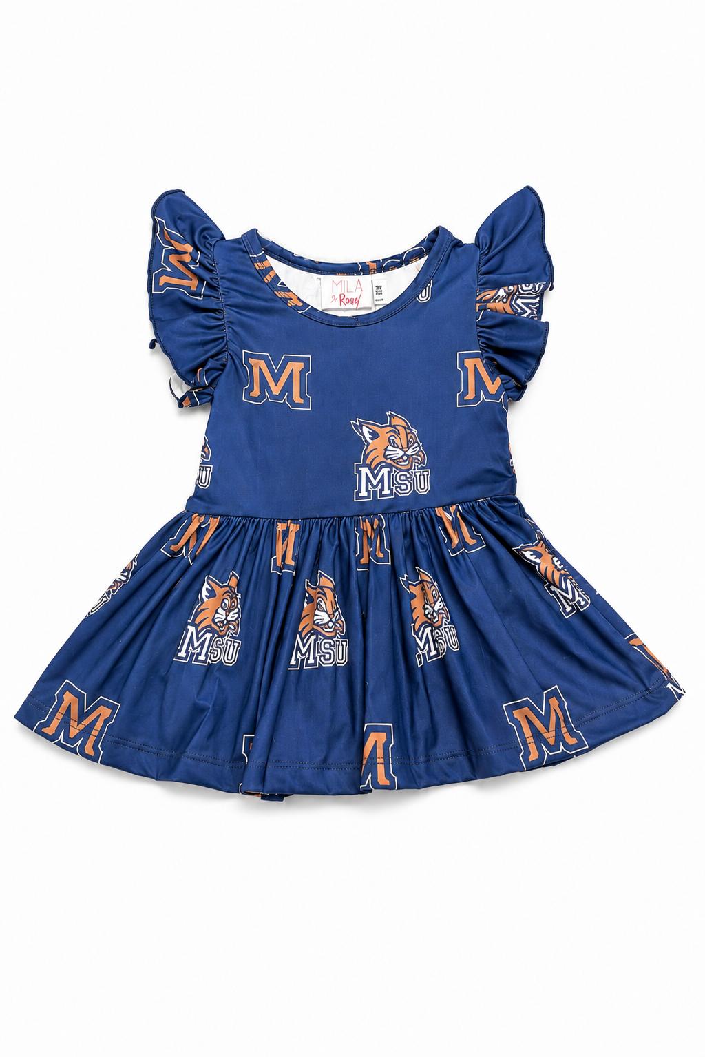 Montana State University Blue Bobcat S/S Flutter Twirl Bodysuit - Aaria Tees Aaria Tees