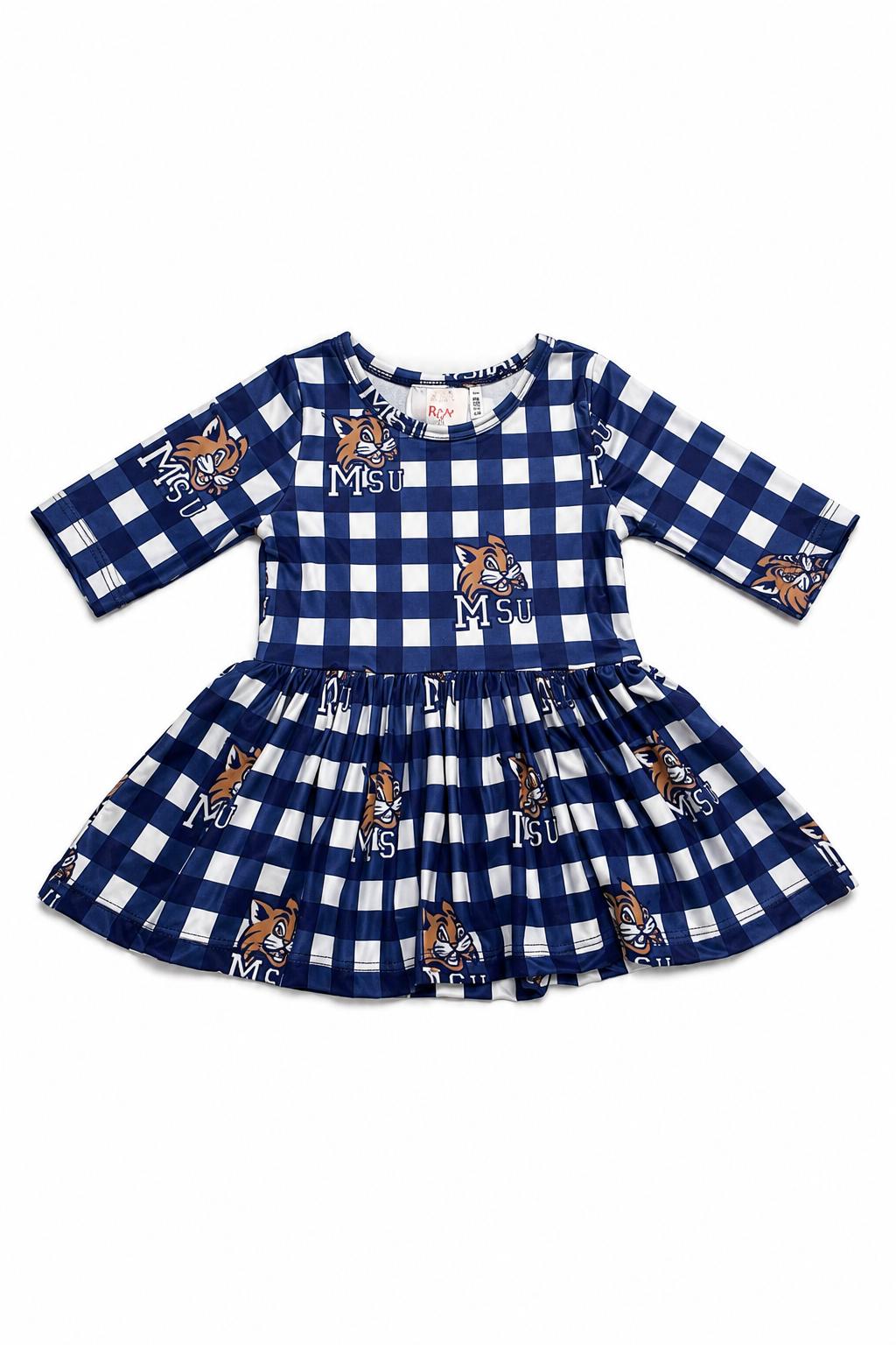 Montana State University Plaid Bobcat 3/4 Sleeve Twirl Bodysuit - Aaria Tees