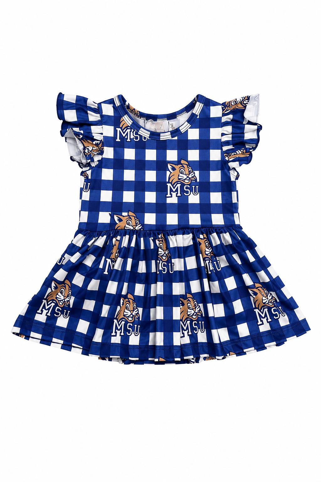 Montana State University Plaid Bobcat S/S Flutter Twirl Bodysuit - Aaria Tees Aaria Tees