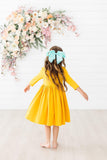 Mustard 3/4 Sleeve Pocket Twirl Dress - Aaria Tees Aaria Tees