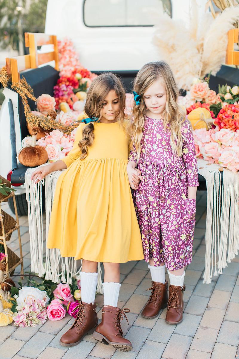 Mustard 3/4 Sleeve Pocket Twirl Dress - Aaria Tees Aaria Tees