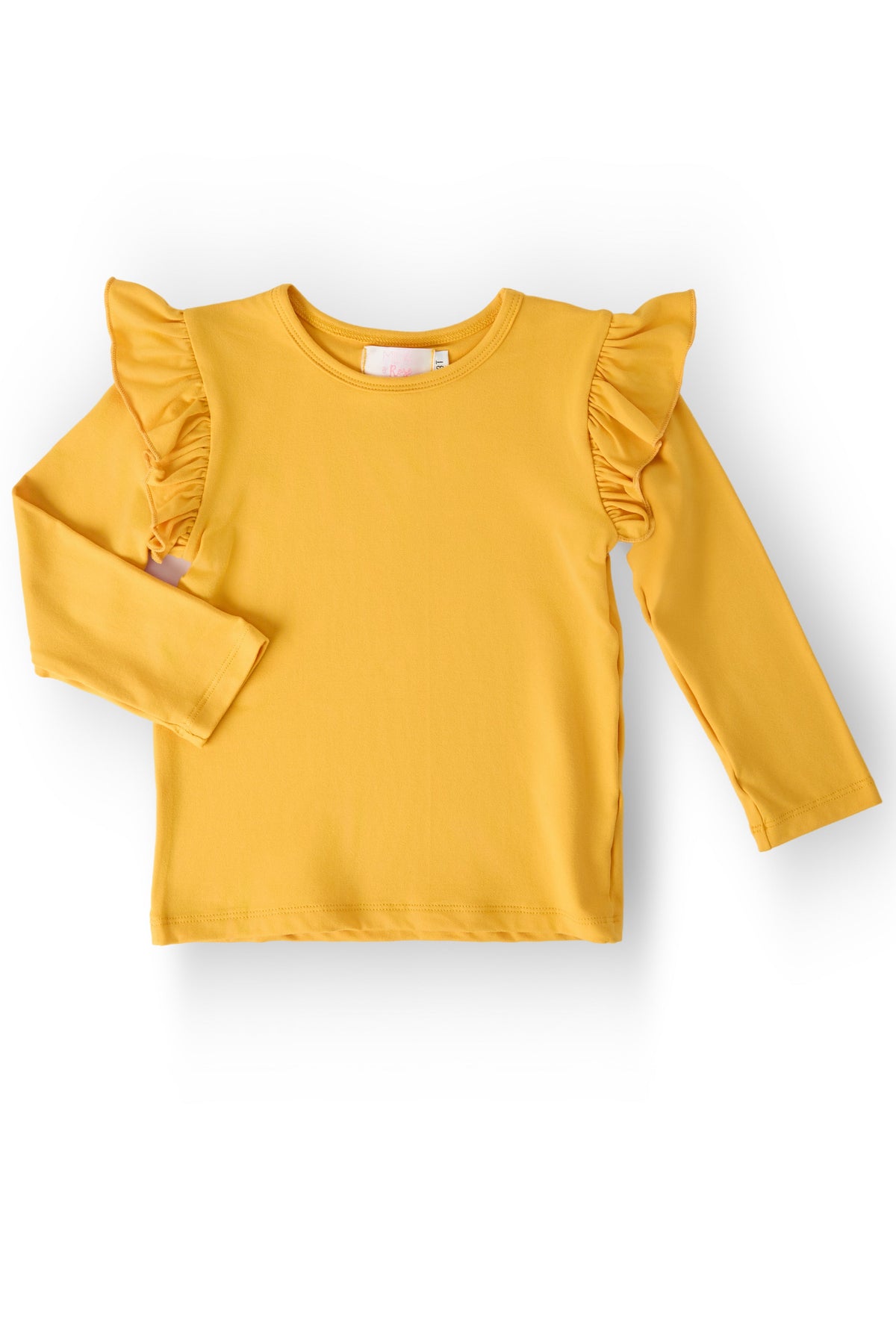 Mustard L/S Ruffle Tee - Aaria Tees