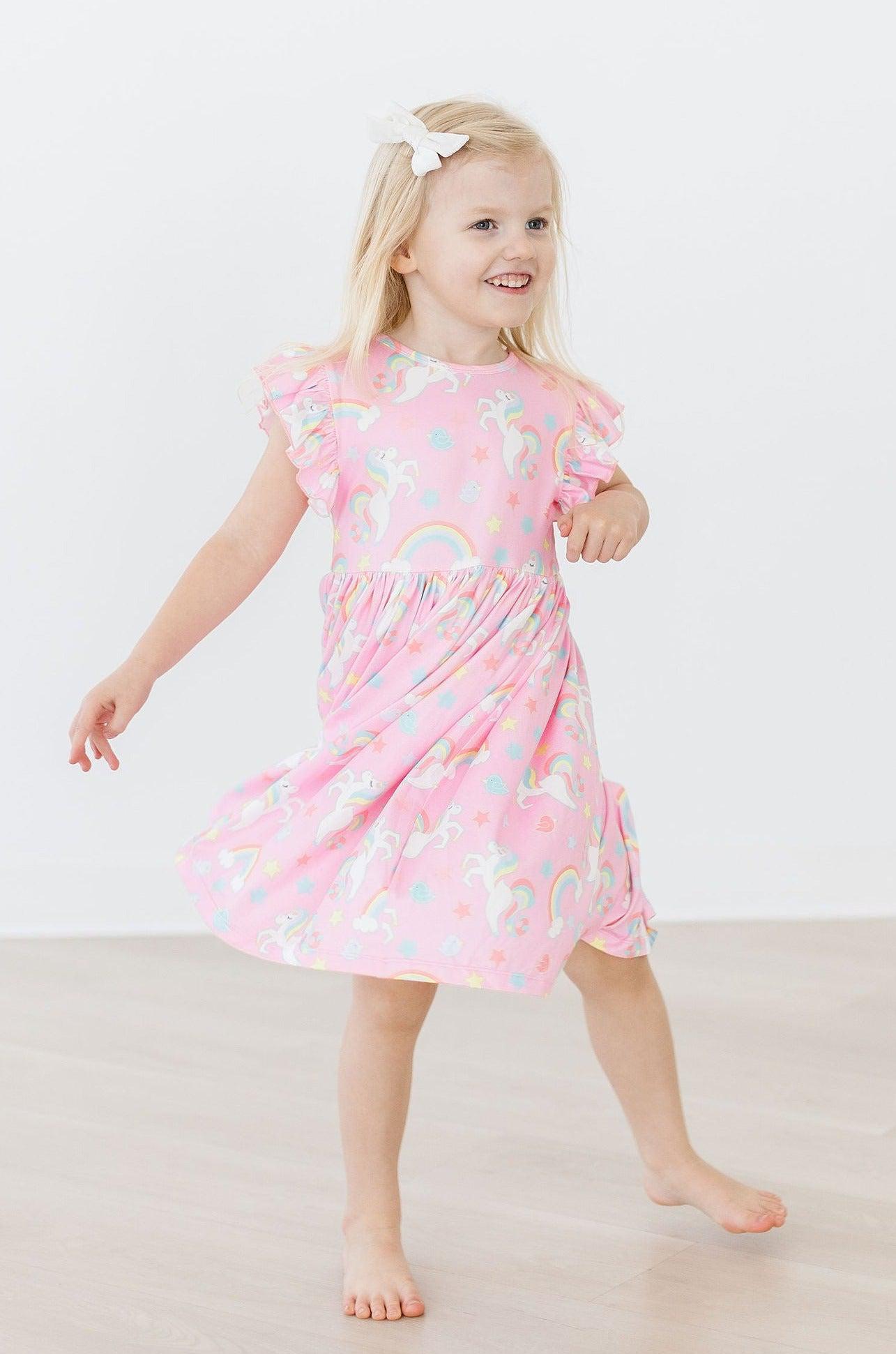 My Little Unicorn Flutter Sleeve Twirl Dress - Aaria Tees Aaria Tees