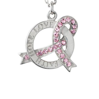 Faith Hope Love Pink Ribbon Pewter Necklace - Aaria Tees