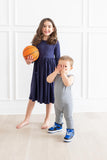Navy 3/4 Sleeve Pocket Twirl Dress - Aaria Tees Aaria Tees