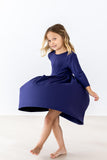 Navy 3/4 Sleeve Pocket Twirl Dress - Aaria Tees Aaria Tees