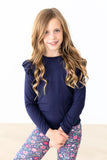 Navy L/S Ruffle Tee - Aaria Tees Aaria Tees