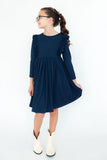 Navy L/S Ruffle Twirl Dress - Aaria Tees Aaria Tees