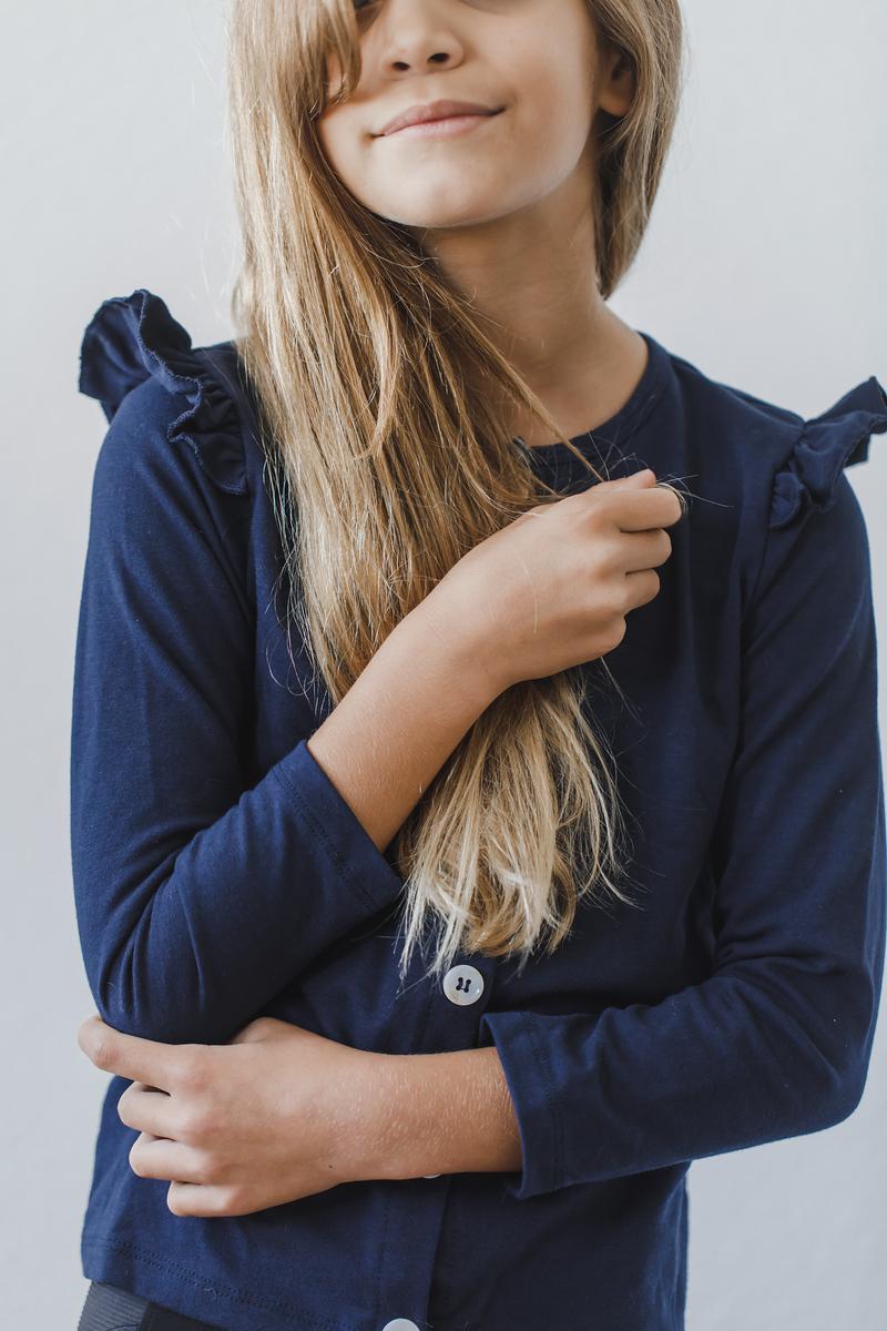 Navy Ruffle Cardigan - Aaria Tees