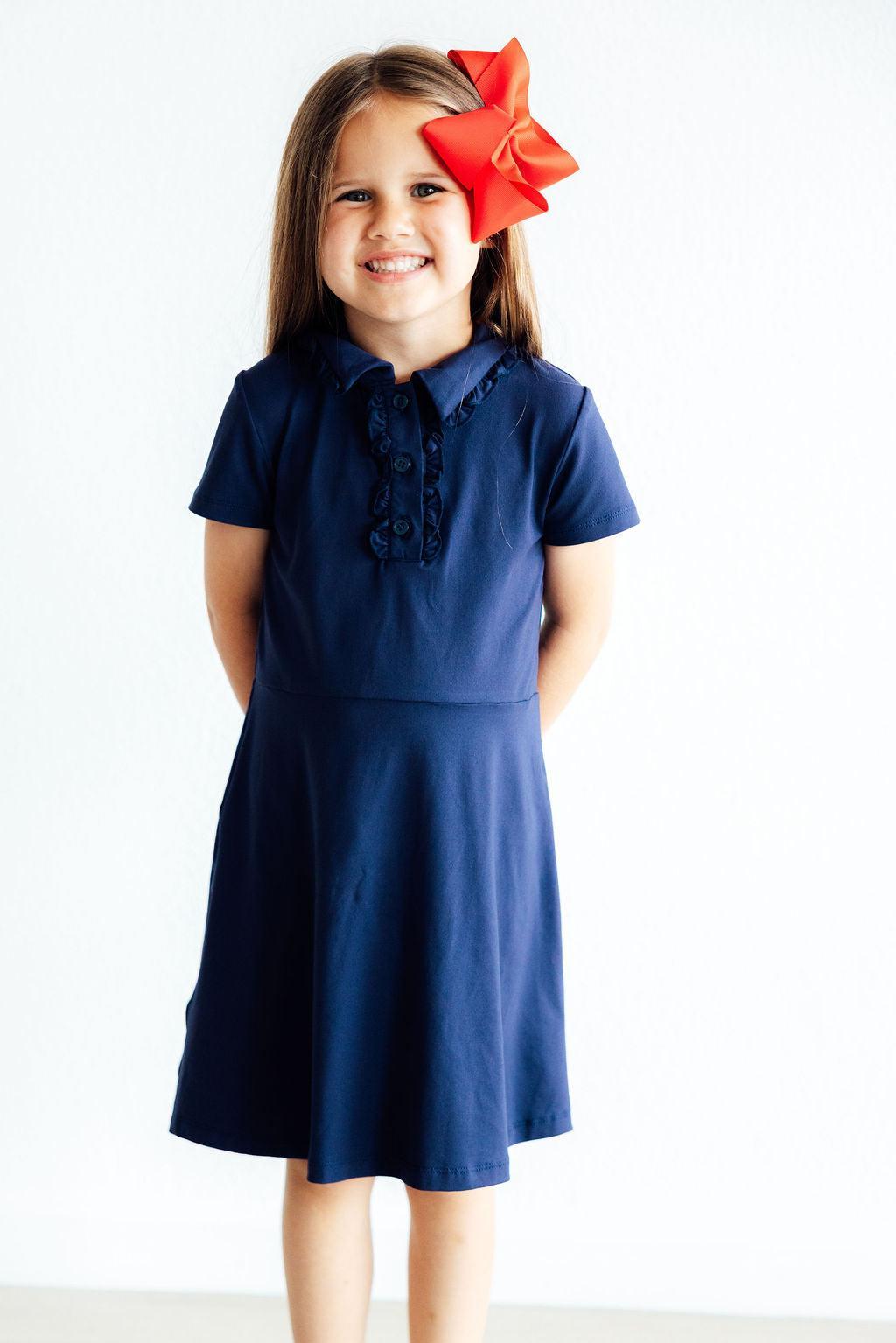 Navy S/S Polo Dress - Aaria Tees