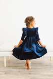 Navy Velvet Ruffle Twirl Dress - Aaria Tees Aaria Tees