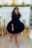 Navy Velvet Ruffle Twirl Dress - Aaria Tees Aaria Tees