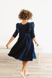Navy Velvet Ruffle Twirl Dress - Aaria Tees Aaria Tees