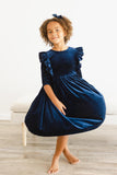 Navy Velvet Ruffle Twirl Dress - Aaria Tees Aaria Tees
