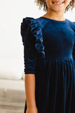 Navy Velvet Ruffle Twirl Dress - Aaria Tees Aaria Tees