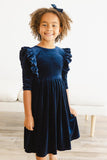 Navy Velvet Ruffle Twirl Dress - Aaria Tees Aaria Tees
