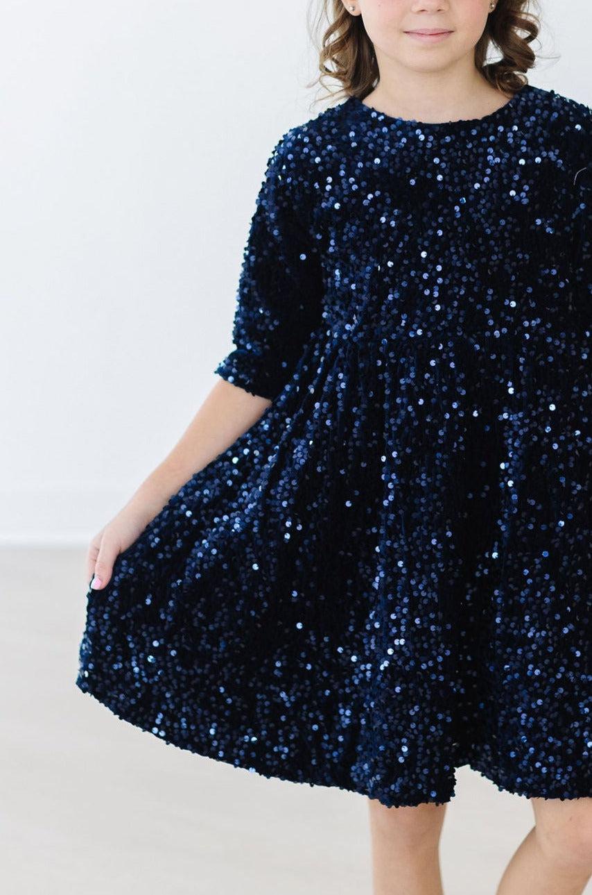 Navy Blue Velvet Sequin Dress - Aaria Tees Aaria Tees
