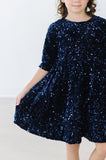 Navy Blue Velvet Sequin Dress - Aaria Tees Aaria Tees