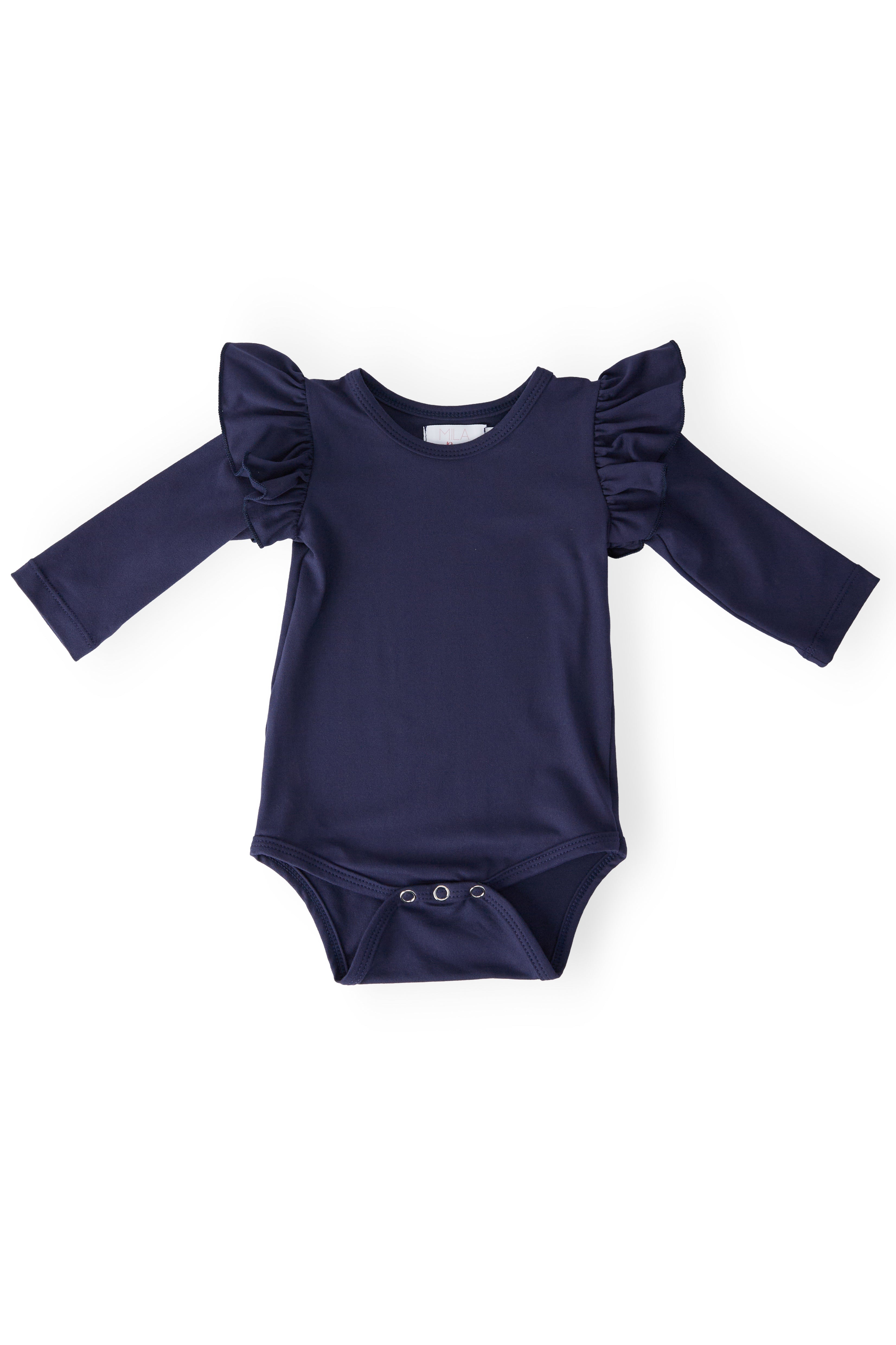 Navy L/S Flutter Bodysuit - Aaria Tees Aaria Tees