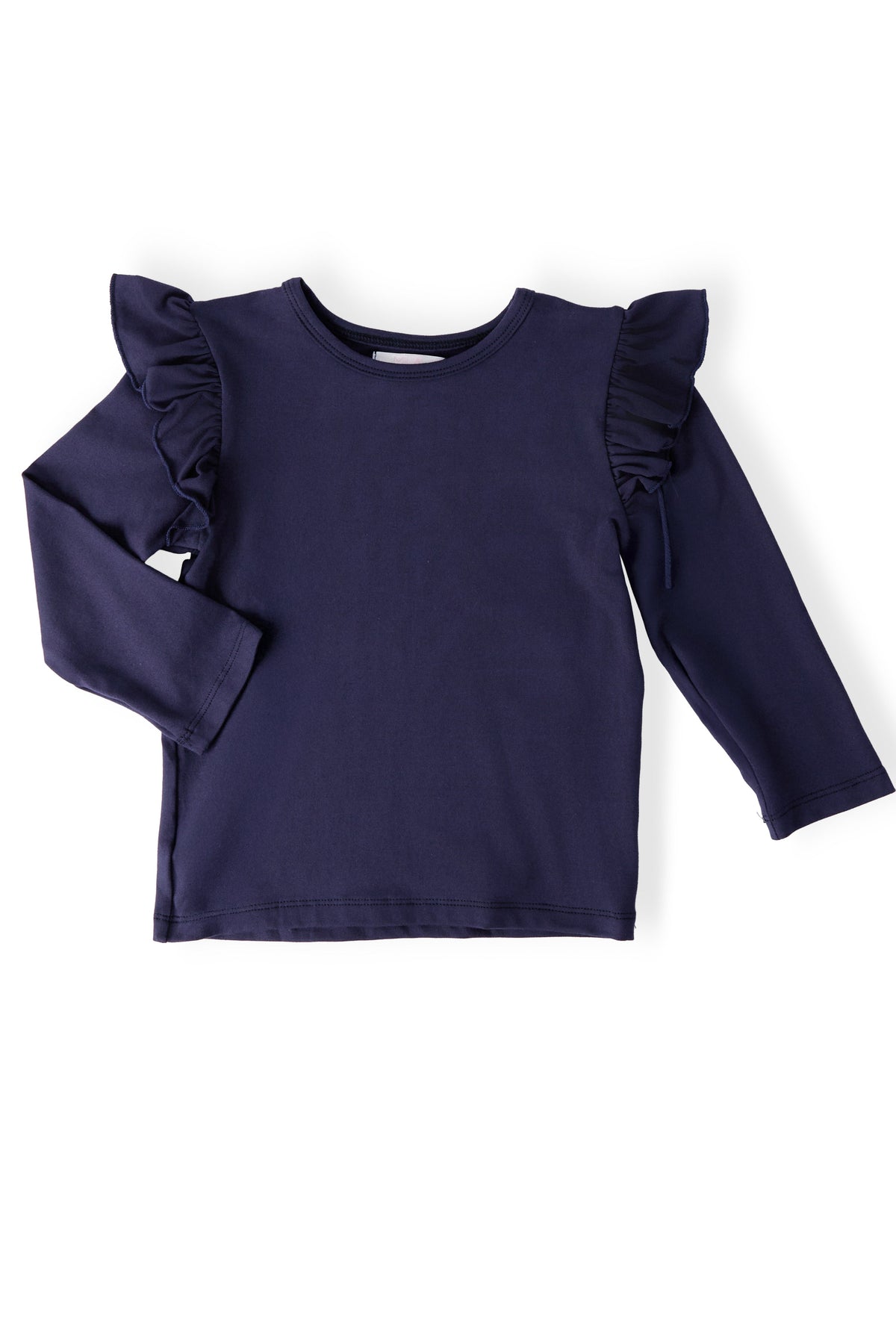 Navy L/S Ruffle Tee - Aaria Tees
