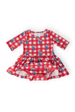 Nebraska Plaid Herbie Husker 3/4 Sleeve Twirl Bodysuit - Aaria Tees Aaria Tees