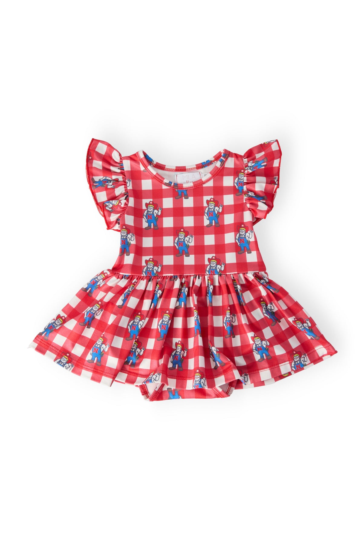 Nebraska Plaid Herbie Husker Flutter Twirl Bodysuit - Aaria Tees