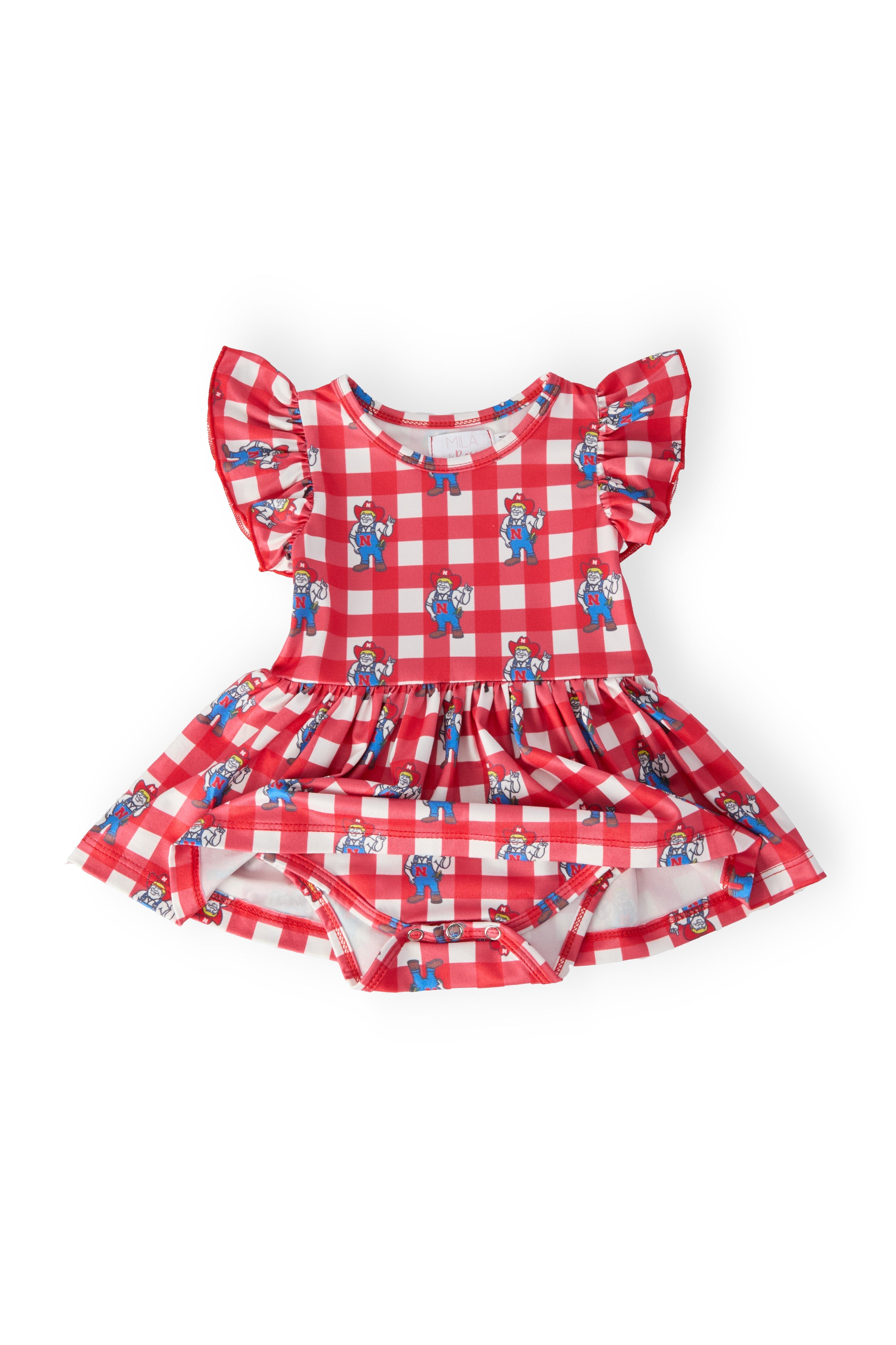 Nebraska Plaid Herbie Husker Flutter Twirl Bodysuit - Aaria Tees Aaria Tees